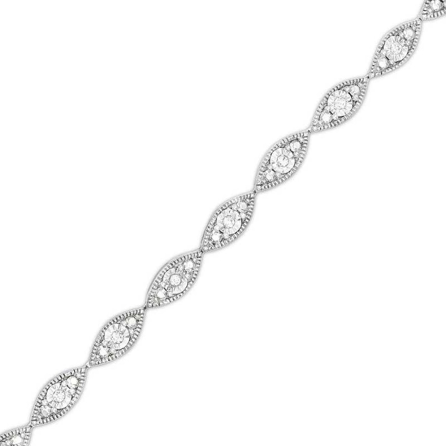 Zales 1/6 Ct. T.W. Diamond Marquise Link Art Deco-Inspired Line Bracelet In Sterling Silver - 7.25" Bracelets