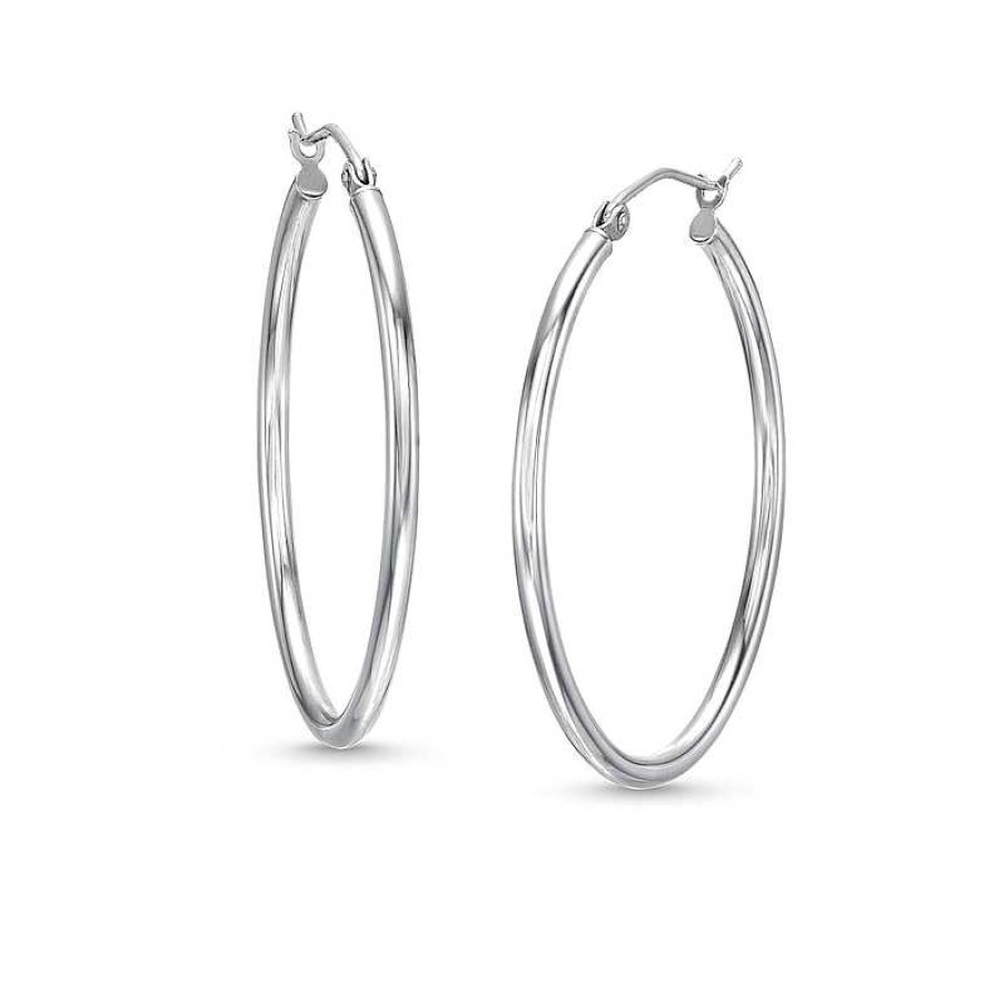 Zales Oval 35.0Mm Tube Hoop Earrings In Hollow 14K White Gold Earrings