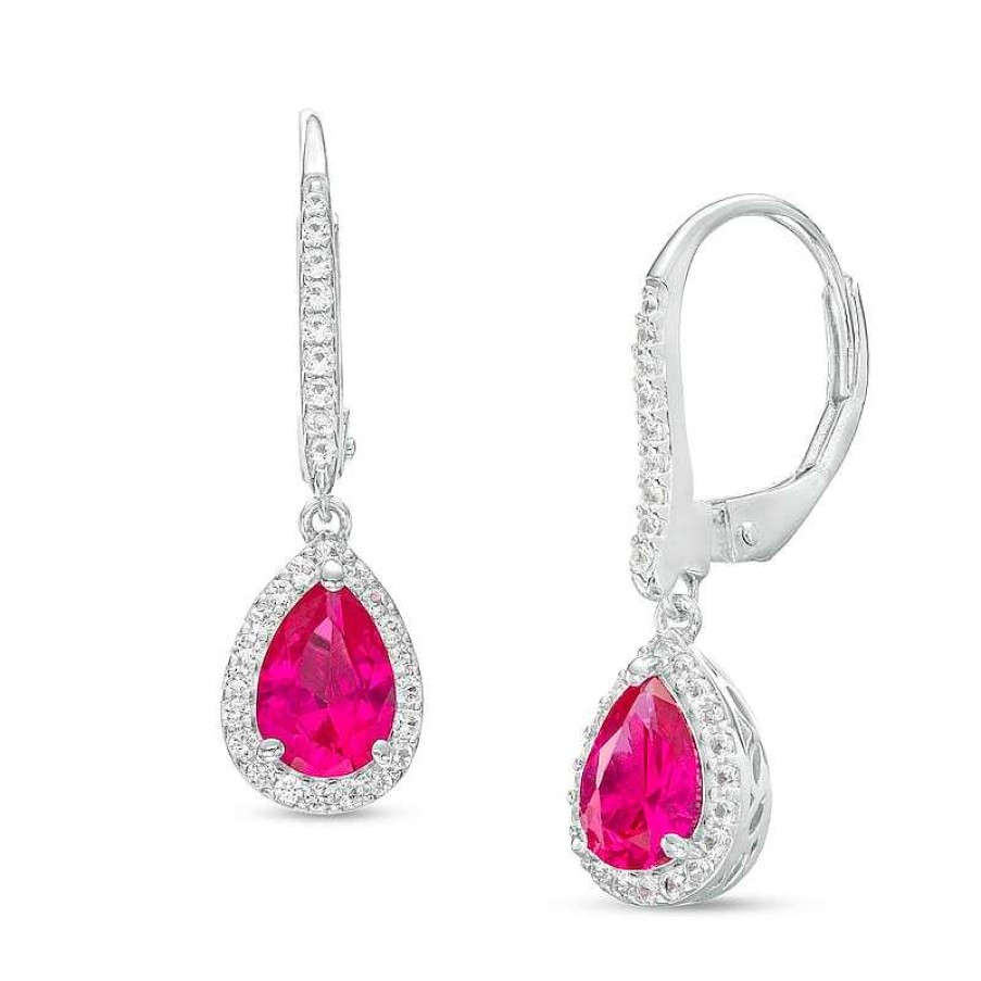 Zales Pear-Shaped Lab-Created Ruby And White Lab-Created Sapphire Frame Drop Earrings In Sterling Silver Earrings