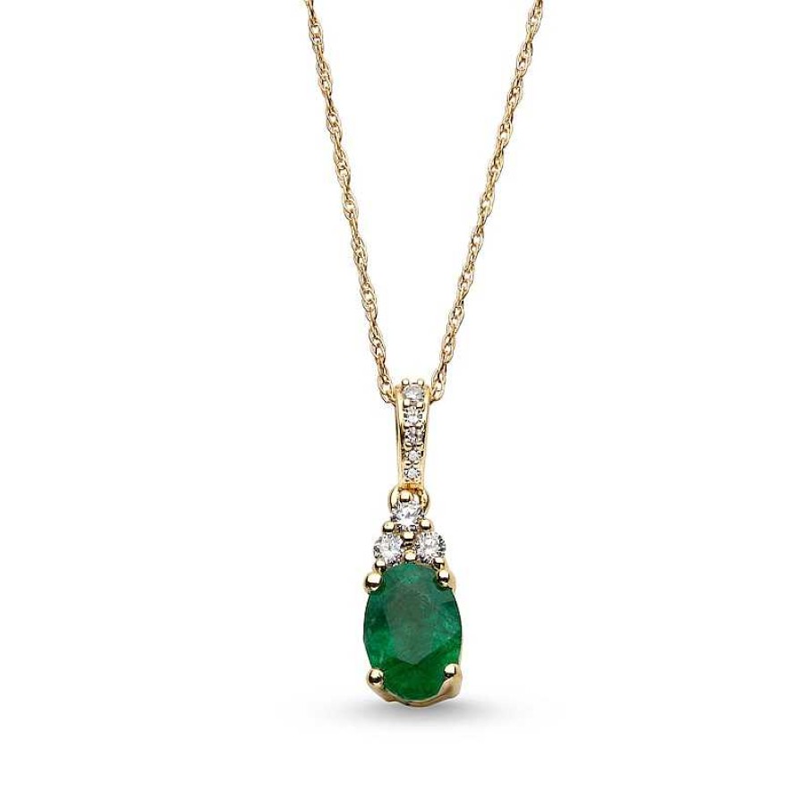 Zales Oval Emerald And 1/15 Ct. T.W. Diamond Pendant In 10K Gold Necklaces