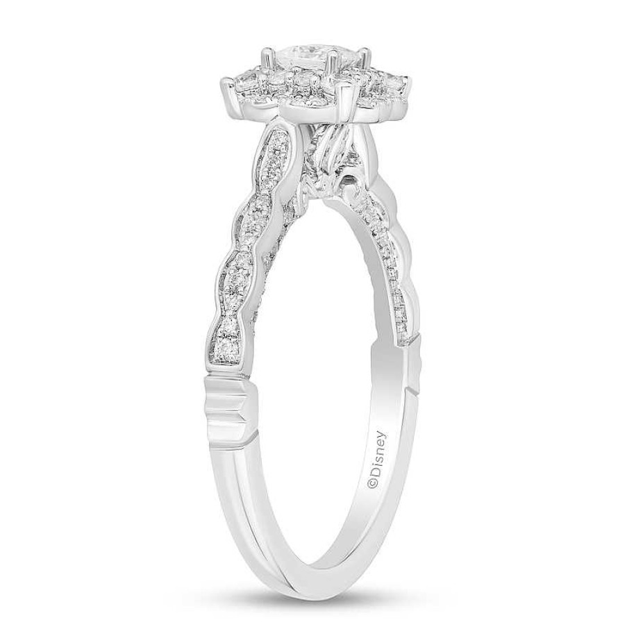 Zales Enchanted Disney Cinderella 3/4 Ct. T.W. Princess-Cut Diamond Frame Scallop Shank Engagement Ring In 14K White Gold Rings