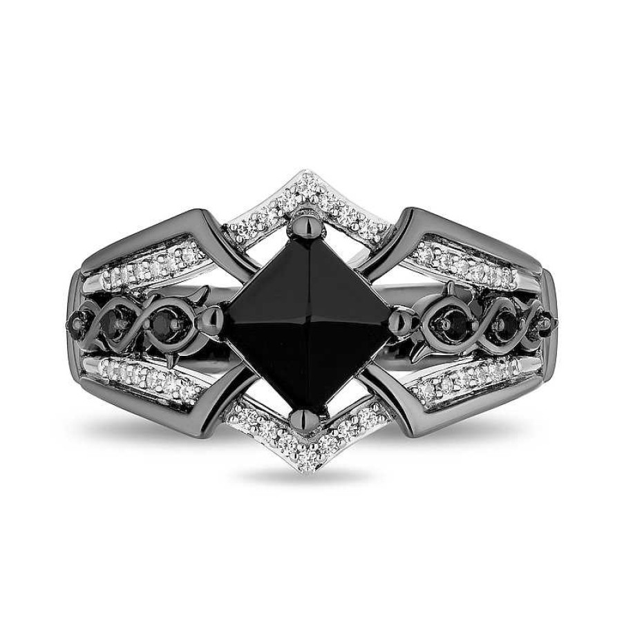 Zales Enchanted Disney Villains Maleficent Princess-Cut Onyx And Diamond Ring In Sterling Silver With Black Rhodium Rings