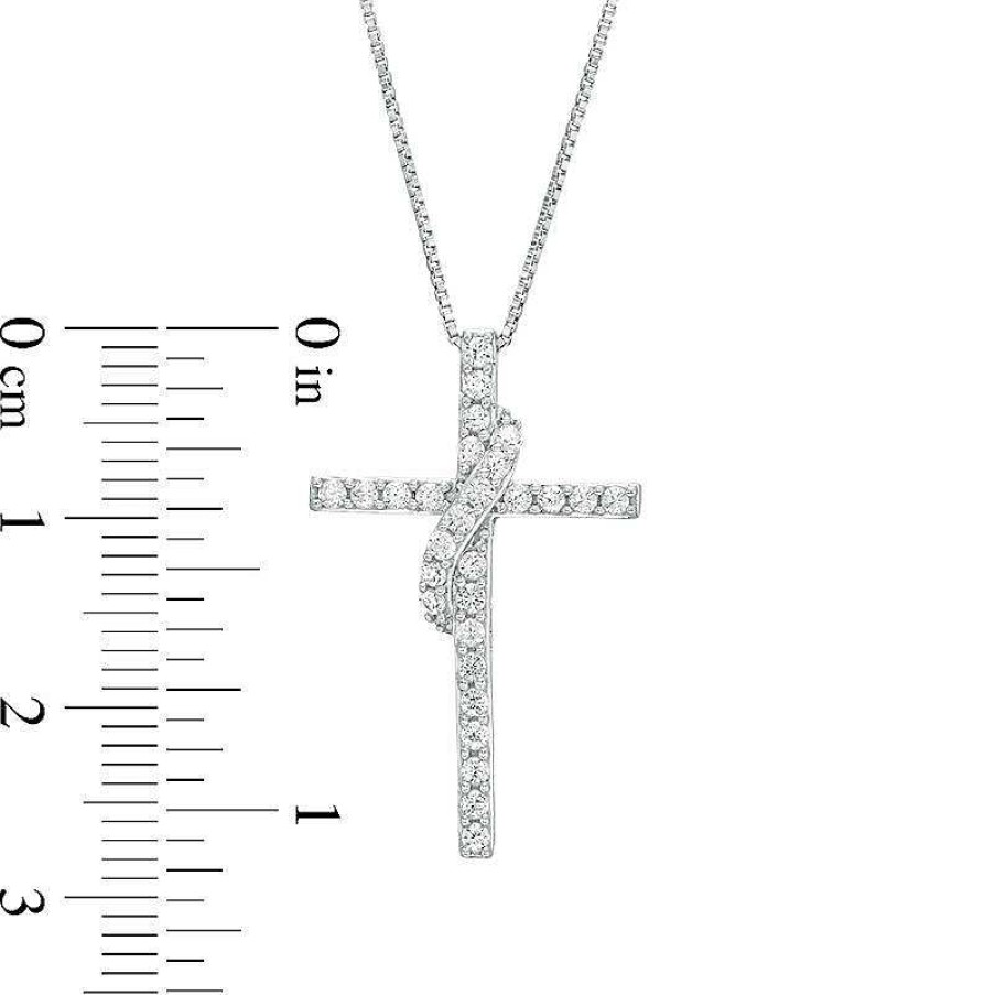 Zales 1/2 Ct. T.W. Diamond Cross With Sash Pendant In 10K White Gold Necklaces