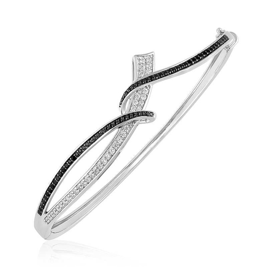 Zales 3/4 Ct. T.W. Black And White Diamond Ribbon Wrap Bangle In 10K White Gold Bracelets