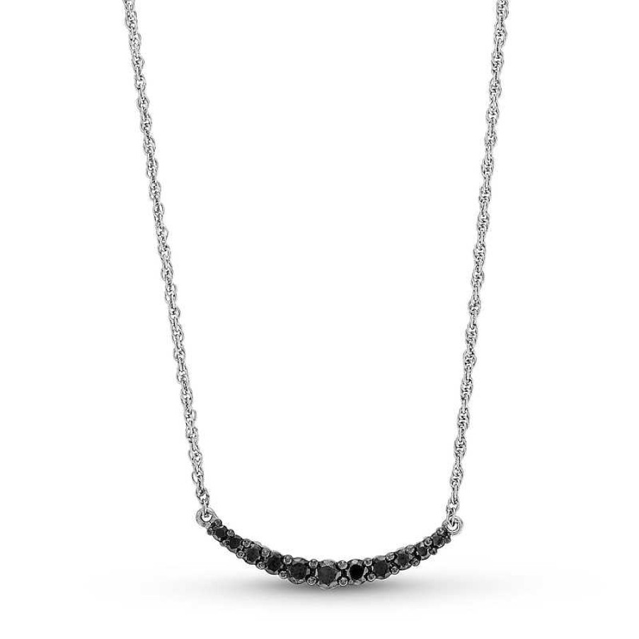 Zales 1/2 Ct. T.W. Black Diamond Curved Bar Necklace In Sterling Silver Necklaces