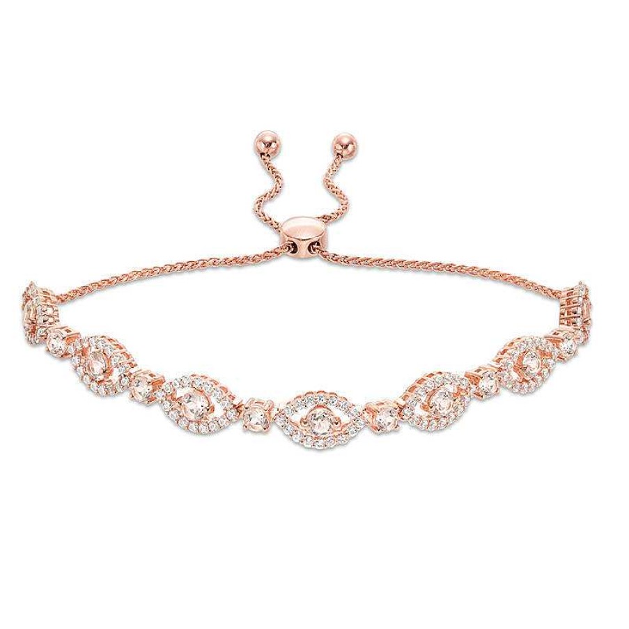 Zales Morganite And Lab-Created White Sapphire Alternating Frame Bolo Bracelet In Sterling Silver With 18K Rose Gold Plate Bracelets