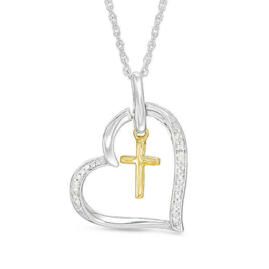 Zales 1/20 Ct. T.W. Diamond Cross Dangle Heart Pendant In Sterling Silver With 10K Gold Necklaces