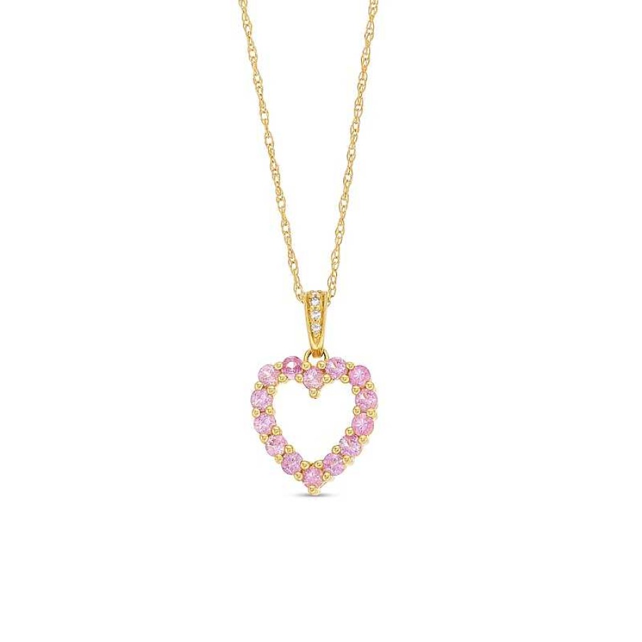 Zales Pink Sapphire And Diamond Accent Heart Outline Pendant In 10K Gold Necklaces