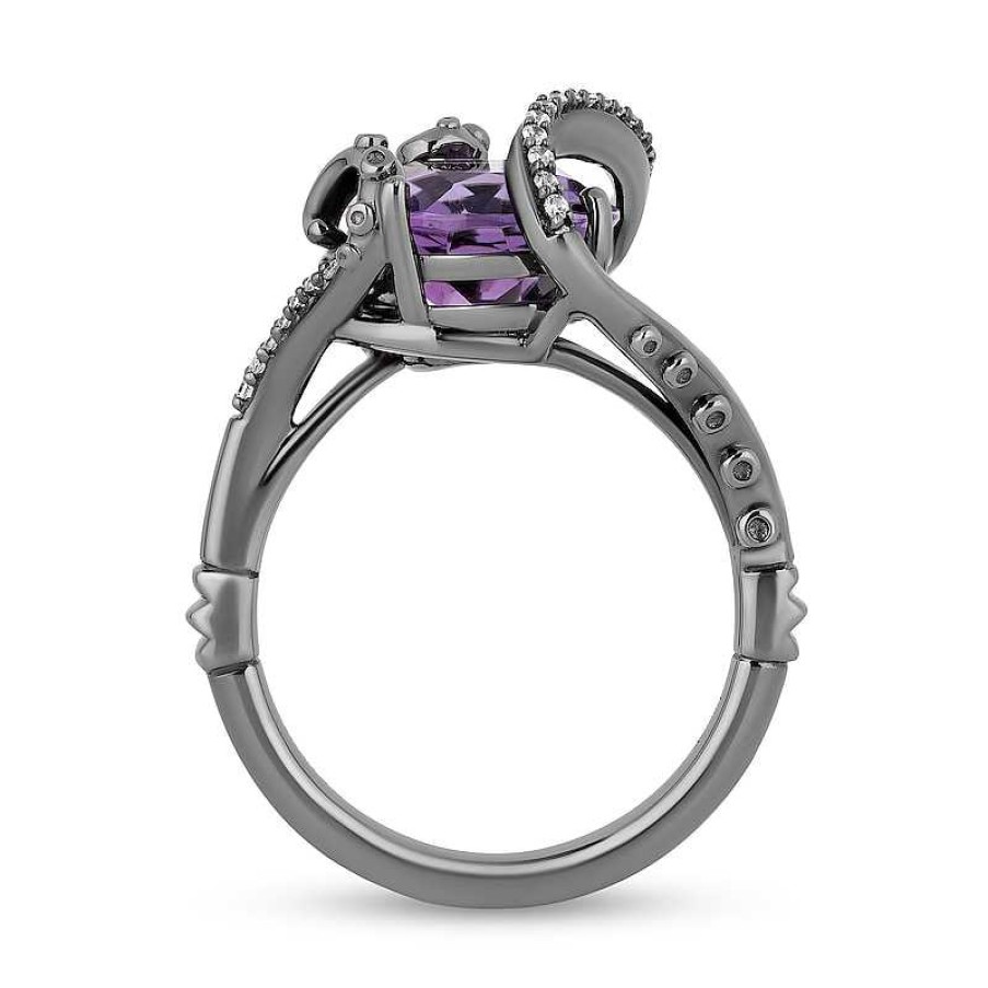 Zales Enchanted Disney Villains Ursula Oval Amethyst And 1/10 Ct. T.W. Diamond Ring In Sterling Silver With Black Rhodium Rings