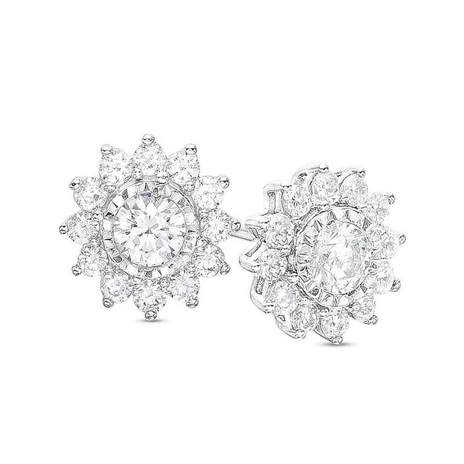 Zales 1 Ct. T.W. Diamond Frame Sunburst Stud Earrings In 10K White Gold Earrings