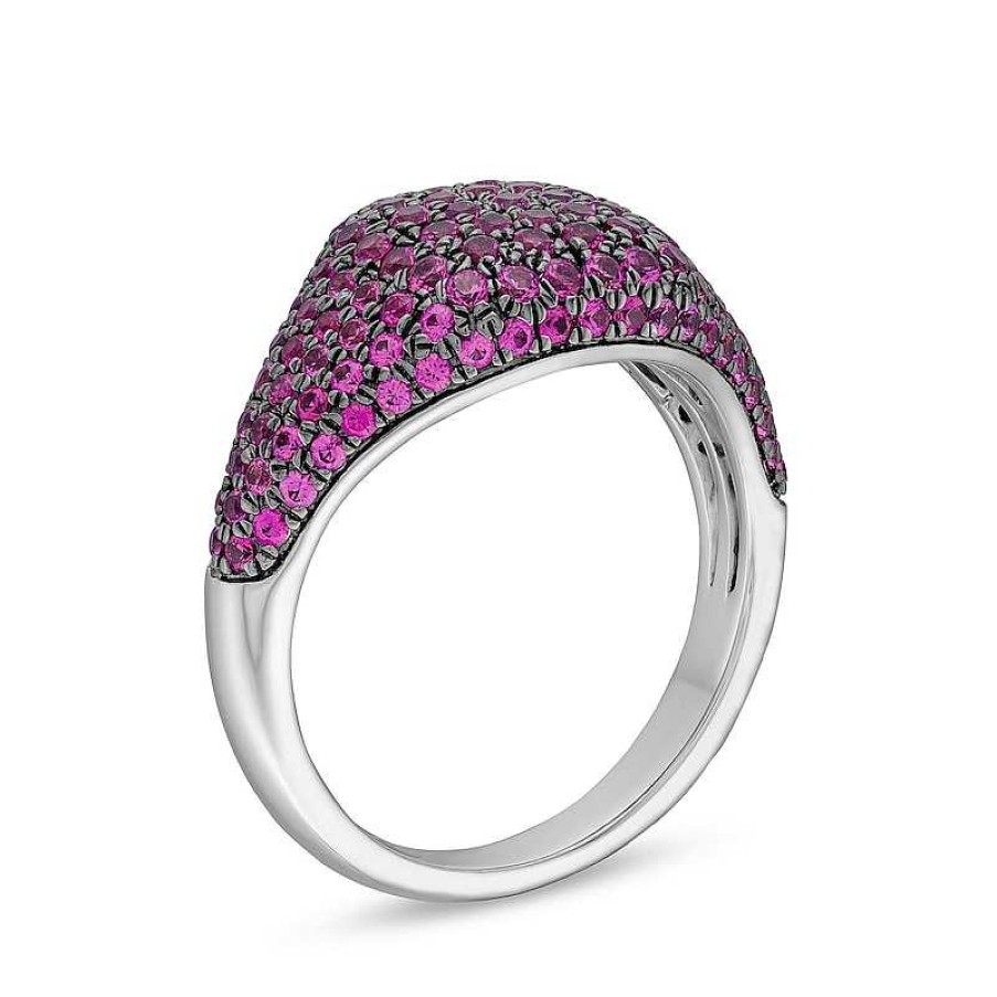 Zales Lab-Created Ruby Signet Ring In Sterling Silver And Black Rhodium Plate Rings