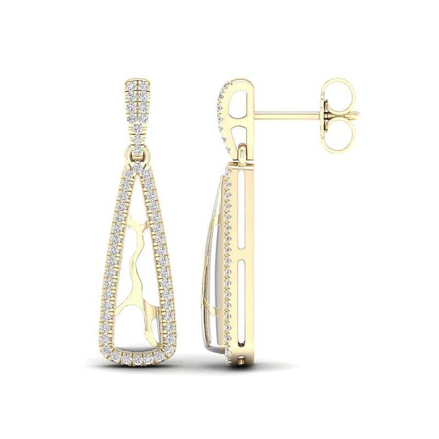 Zales 1/4 Ct. T.W. Diamond Edge Elongated Triangle White Kintsugi-Style Drop Earrings In 10K Gold With Ceramic Earrings