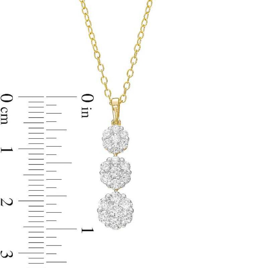 Zales 1 Ct. T.W. Multi-Diamond Graduated Flower Trio Pendant In 10K Gold Necklaces