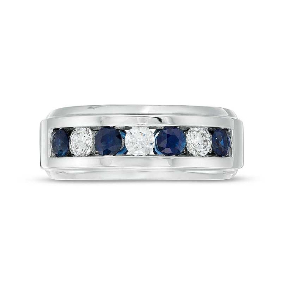 Zales True Lab-Created Diamonds By Vera Wang Love Men'S 1/2 Ct. T.W. With Blue Sapphires Wedding Band In 14K White Gold Rings