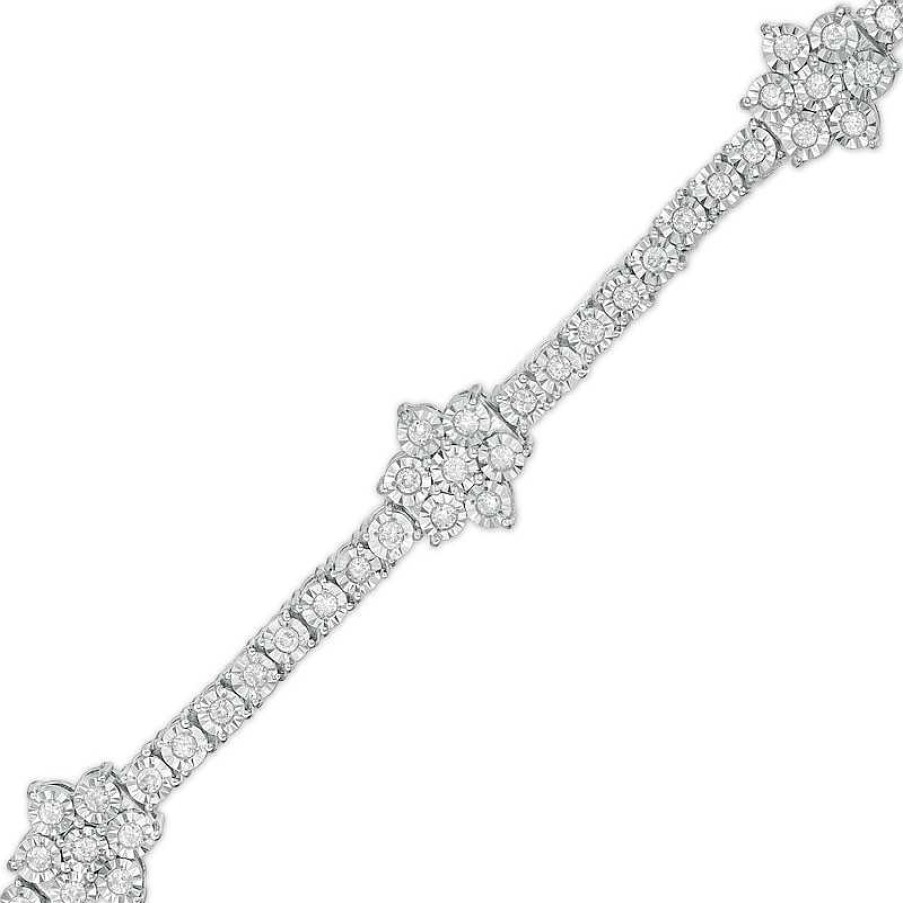 Zales 1 Ct. T.W. Diamond Flower Station Bracelet In Sterling Silver - 7.25" Bracelets