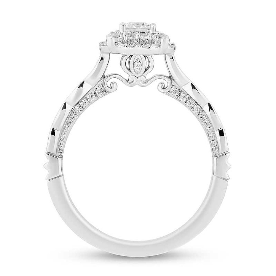 Zales Enchanted Disney Cinderella 3/4 Ct. T.W. Princess-Cut Diamond Frame Scallop Shank Engagement Ring In 14K White Gold Rings