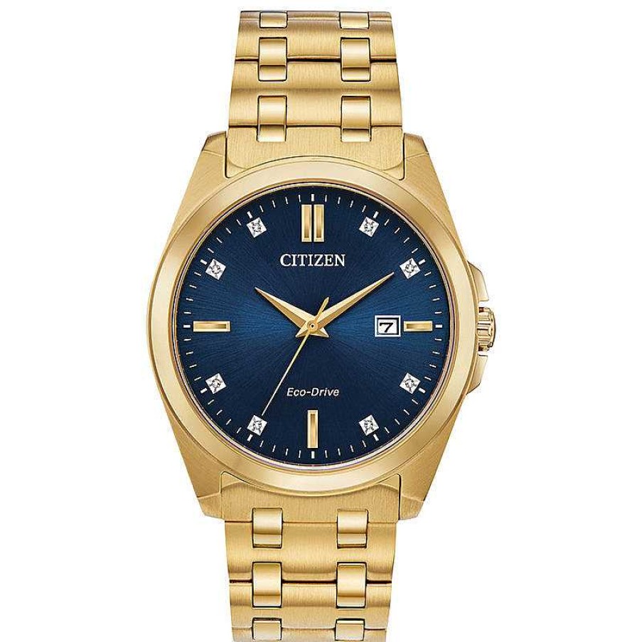 Citizen Men'S Citizen Eco-Drive® Corso Diamond Accent Gold-Tone Watch With Blue Dial (Model: Bm7103-51L) Watches