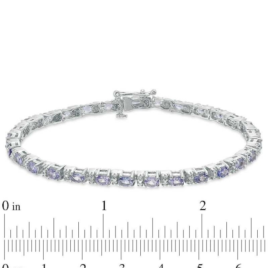 Zales Oval Tanzanite And Diamond Accent Tennis Bracelet In Sterling Silver - 7.5" Bracelets