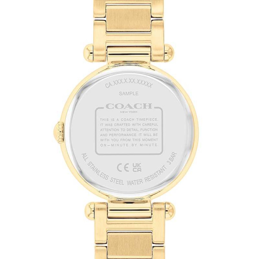 Coach Ladies' Coach Cary Crystal Accent Motif Gold-Tone Ip Watch With White Mother-Of-Pearl Dial (Model: 14504265) Watches