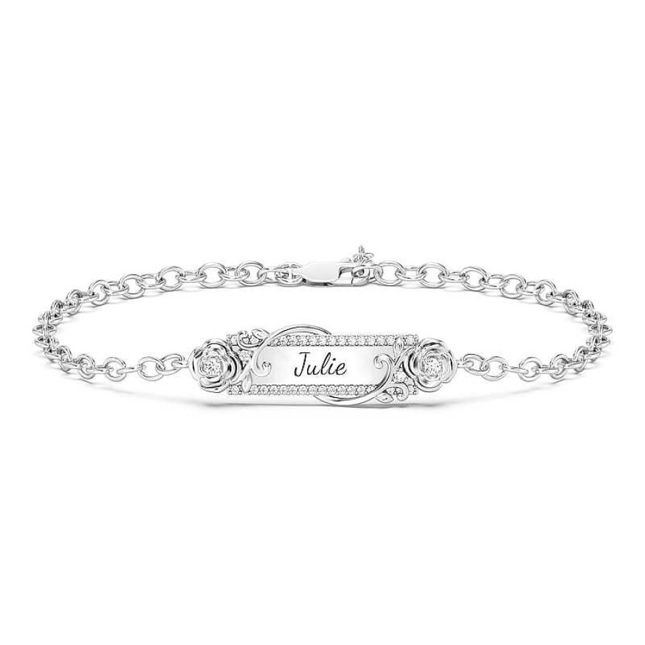 Zales Enchanted Disney Belle 1/5 Ct. T.W. Diamond Rose Bar Bracelet In White, Yellow, Or Rose Gold (1 Line) - 7.75" Bracelets