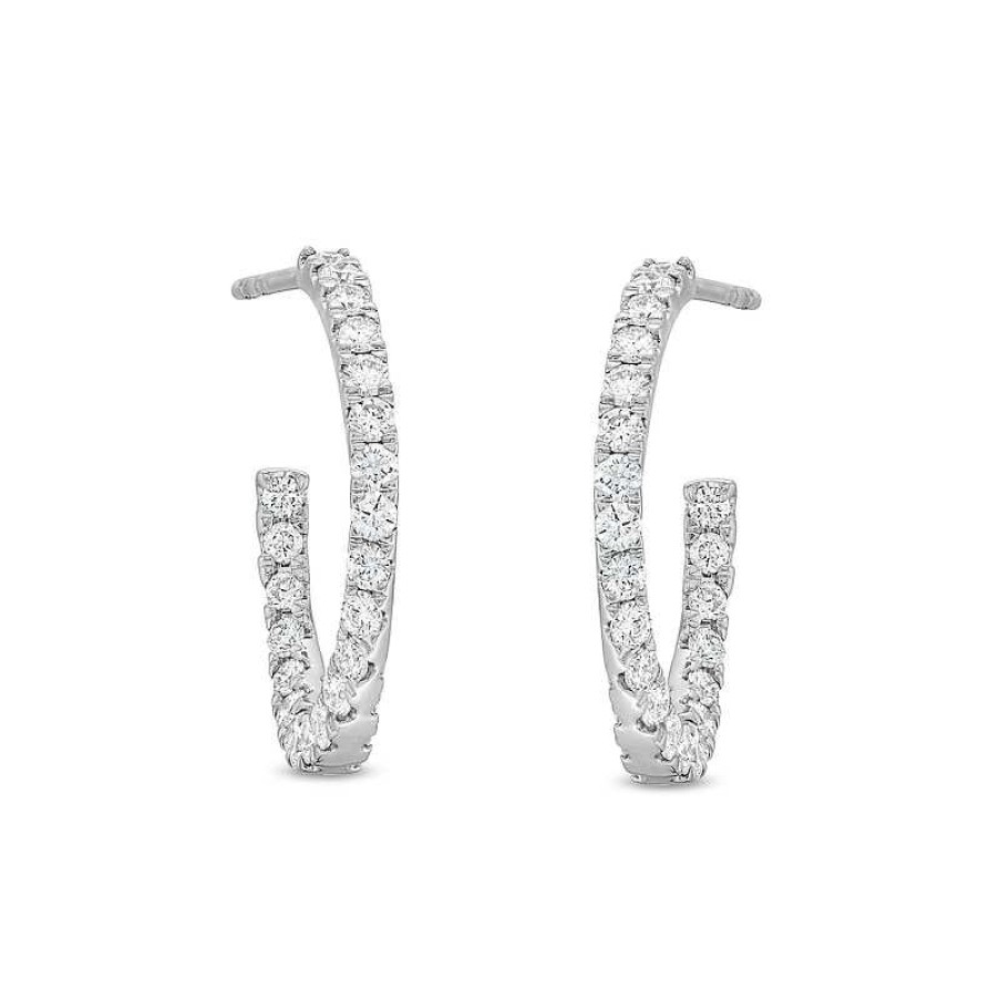 Zales 3/4 Ct. T.W. Certified Lab-Created Diamond Curved Open Hoop Earrings In 14K White Gold (F/Si2) Earrings