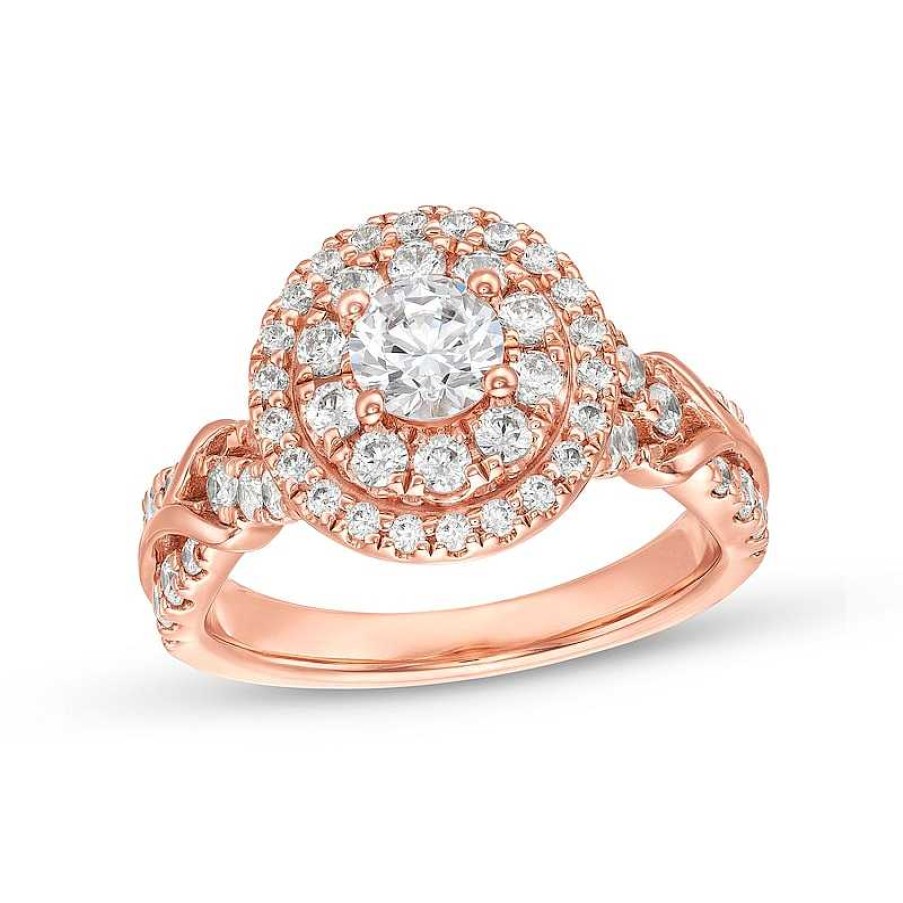 Zales 1-1/2 Ct. T.W. Diamond Oval Frame Double Row Engagement Ring In 14K Rose Gold (I/I2) Rings