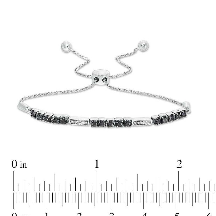 Zales 3/4 Ct. T.W. Enhanced Black And White Diamond Stripes Bolo Bracelet In Sterling Silver - 9.5" Bracelets