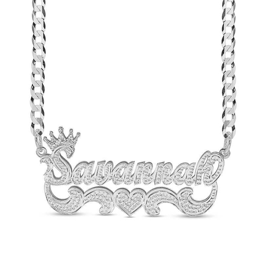 Zales Crown Name Plate With Scrollwork Necklace In Sterling Silver (1 Line) Necklaces