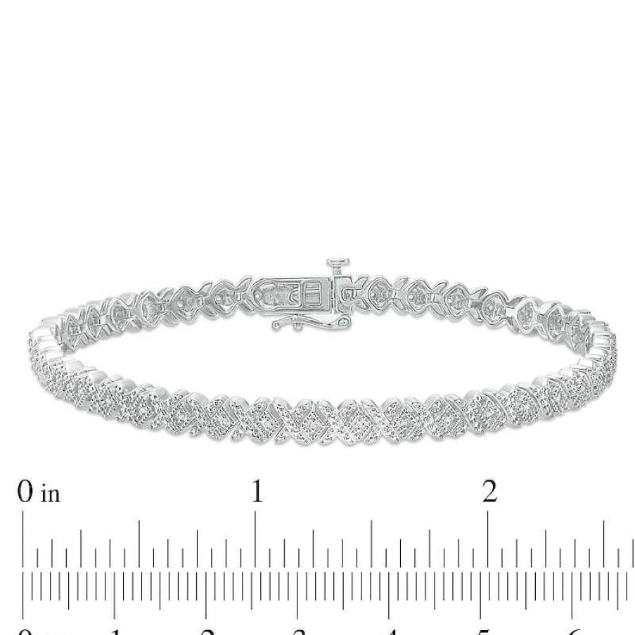 Zales 1/10 Ct. T.W. Diamond Vintage-Style Alternating "X" Bracelet In Sterling Silver 7.25" Bracelets