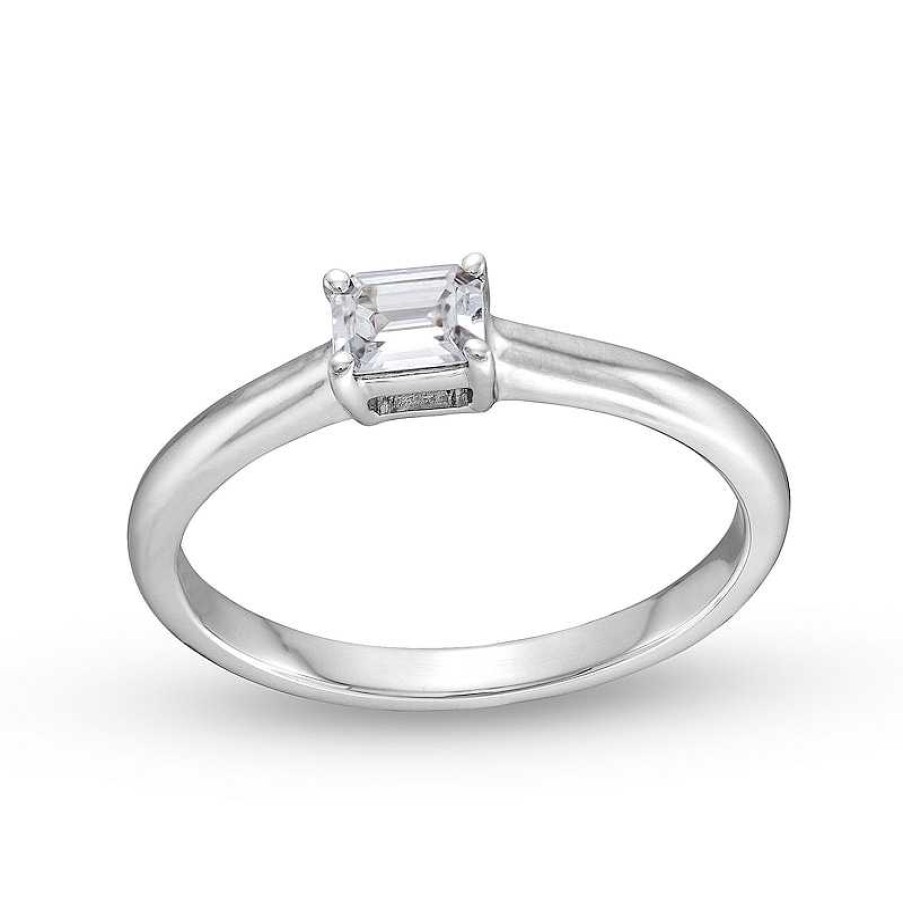 Zales 1/3 Ct. Emerald-Cut Diamond Sideways Solitaire Engagement Ring In 14K White Gold (I/I1) Rings