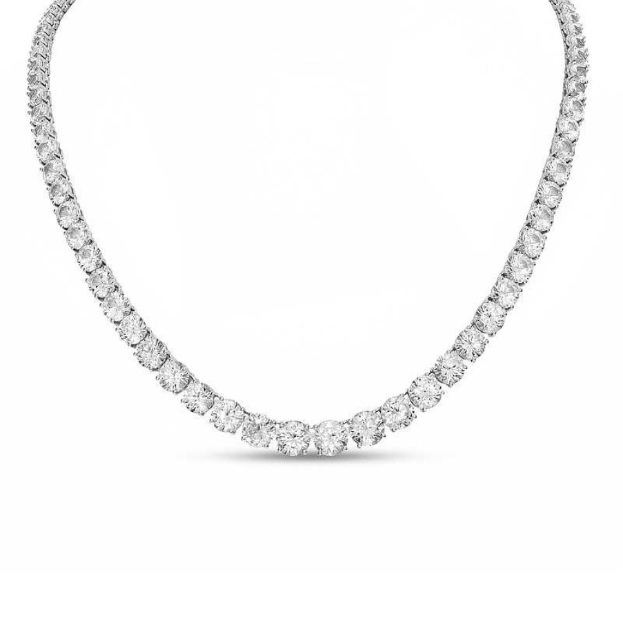 Zales White Lab-Created Sapphire Graduated Tennis Necklace In Sterling Silver Necklaces