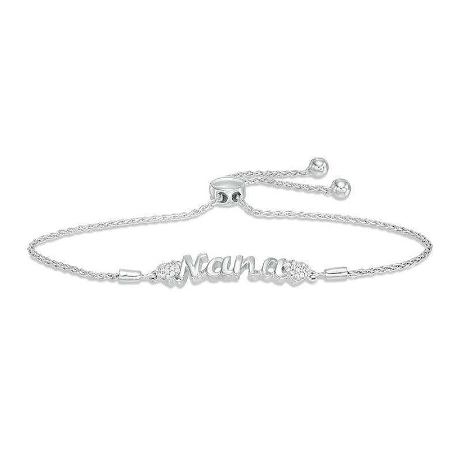 Zales Diamond Accent "Nana" With Side Hearts Bolo Bracelet In Sterling Silver - 9.5" Bracelets