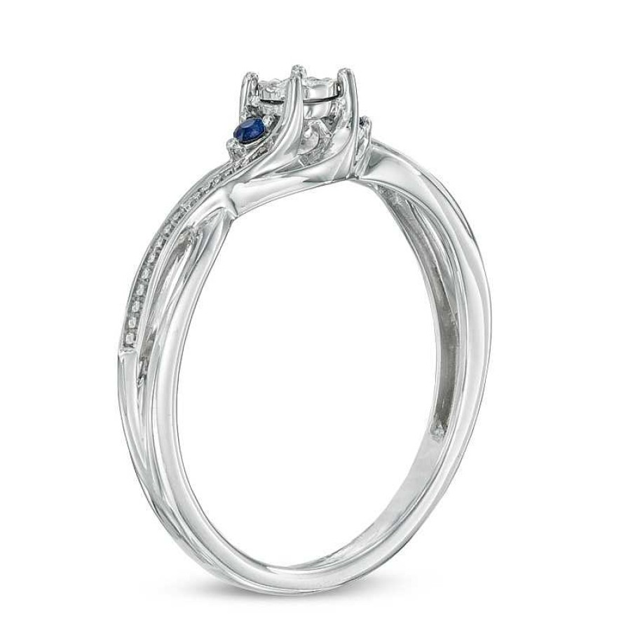 Zales Cherished Promise Collection Diamond Accent And Blue Sapphire Twist Ring In Sterling Silver Rings