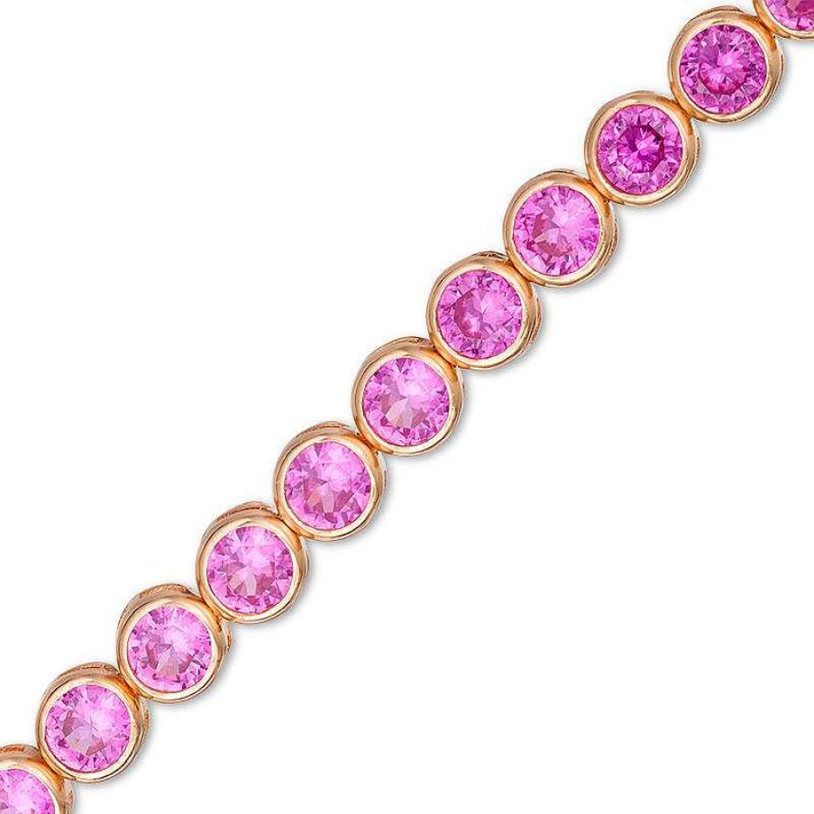 Zales Lab-Created Pink Sapphire Bezel-Set Tennis Bracelet In Sterling Silver With 14K Rose Gold Plate - 7.25" Bracelets