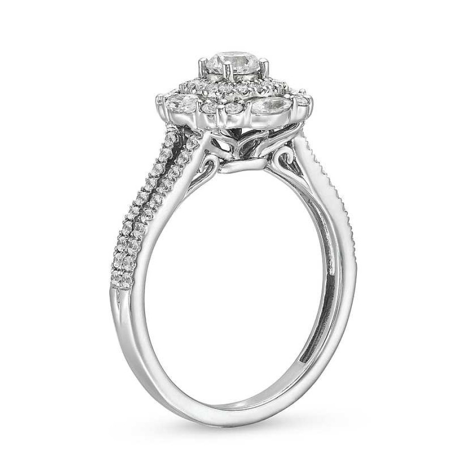 Zales 1 Ct. T.W. Diamond Ornate Frame Split Shank Engagement Ring In 14K White Gold (I/I1) Rings