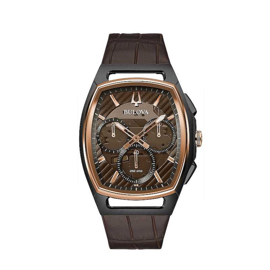 Bulova Men'S Bulova Curv Two-Tone Chronograph Watch With Tonneau Brown Skeleton Dial (Model: 98A264) Watches