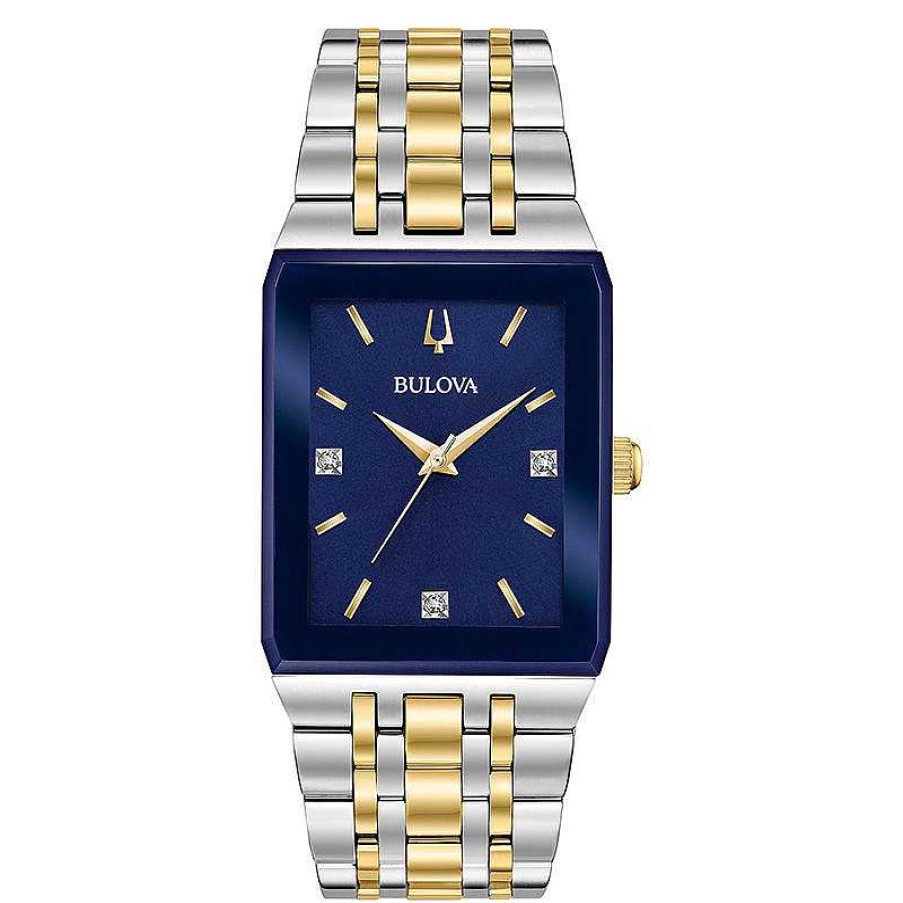 Bulova Men'S Bulova Futuro Quadra Diamond Accent Two-Tone Watch With Rectangular Blue Dial (Model: 98D154) Watches