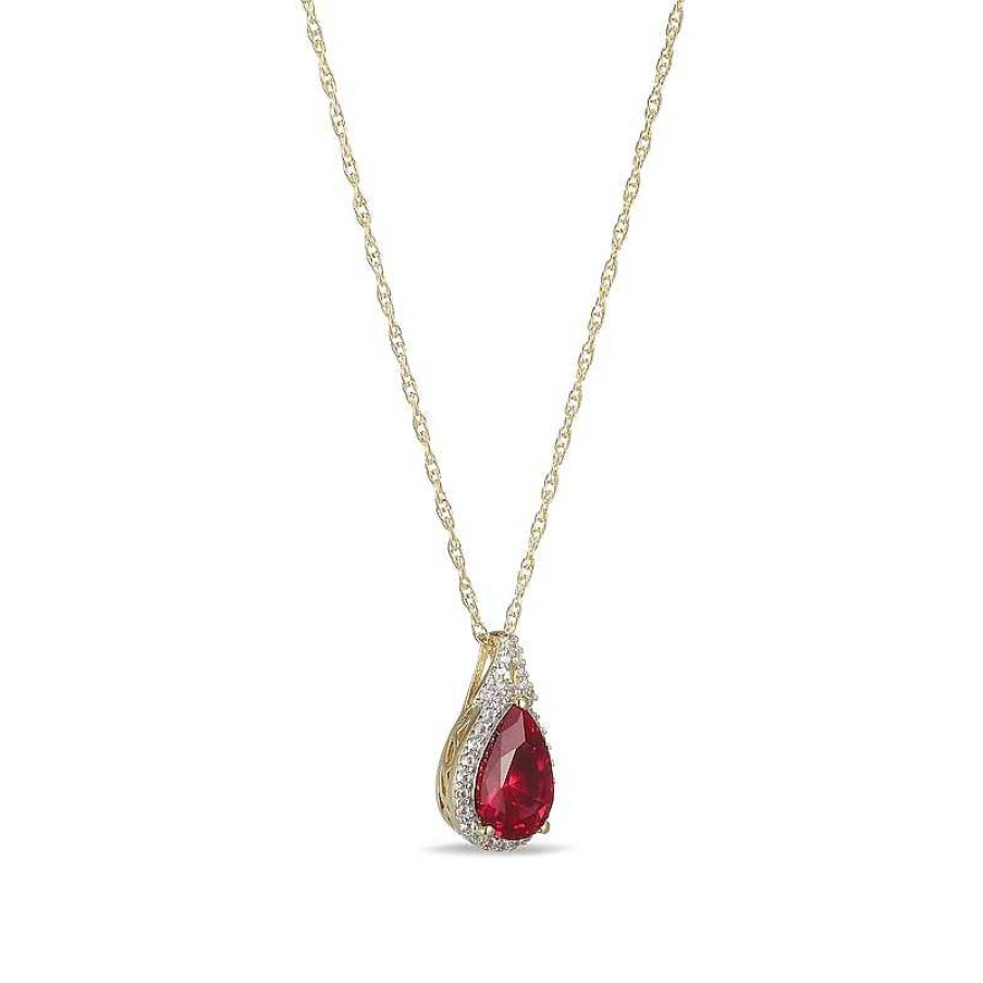 Zales Pear-Shaped Lab-Created Ruby And White Sapphire Frame Pendant In Sterling Silver With 18K Gold Plate Necklaces