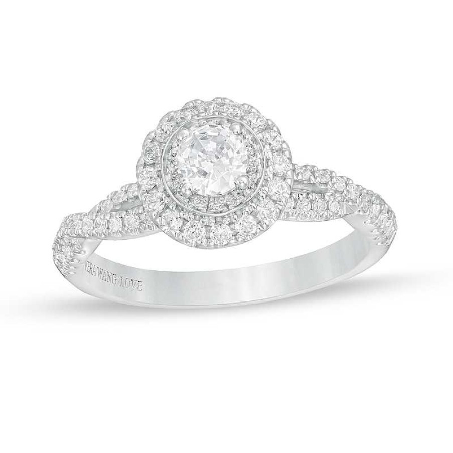 Zales Vera Wang Love Collection 3/4 Ct. T.W. Diamond Double Frame Twist Shank Engagement Ring In 14K White Gold Rings