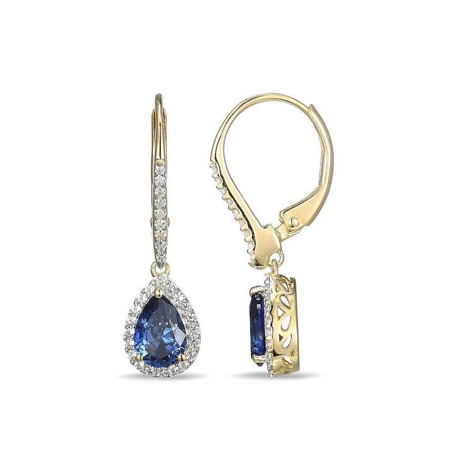 Zales Pear-Shaped Lab-Created Blue And White Sapphire Frame Drop Earrings In Sterling Silver With 18K Gold Plate Earrings