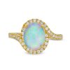 Zales Oval Opal And 1/3 Ct. T.W. Diamond Swirl Bypass Frame Ring In 10K Gold Rings