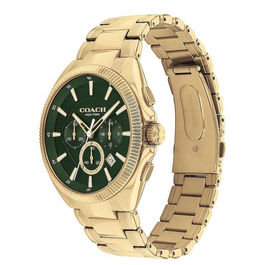 Coach Men'S Coach Jackson Gold-Tone Ip Chronograph Watch With Green Dial (Model: 14602680) Watches