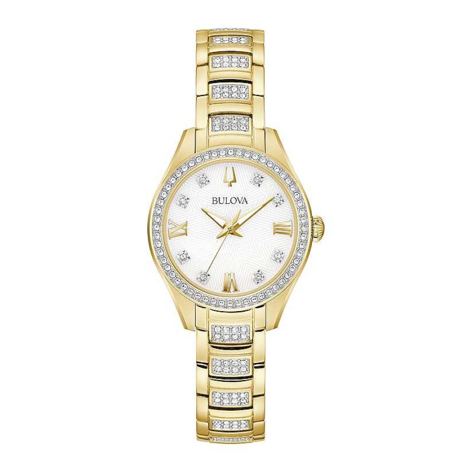 Bulova Ladies' Bulova Crystal Accent Gold-Tone Ip Watch With Mother-Of-Pearl Dial (Model: 98L306) Watches