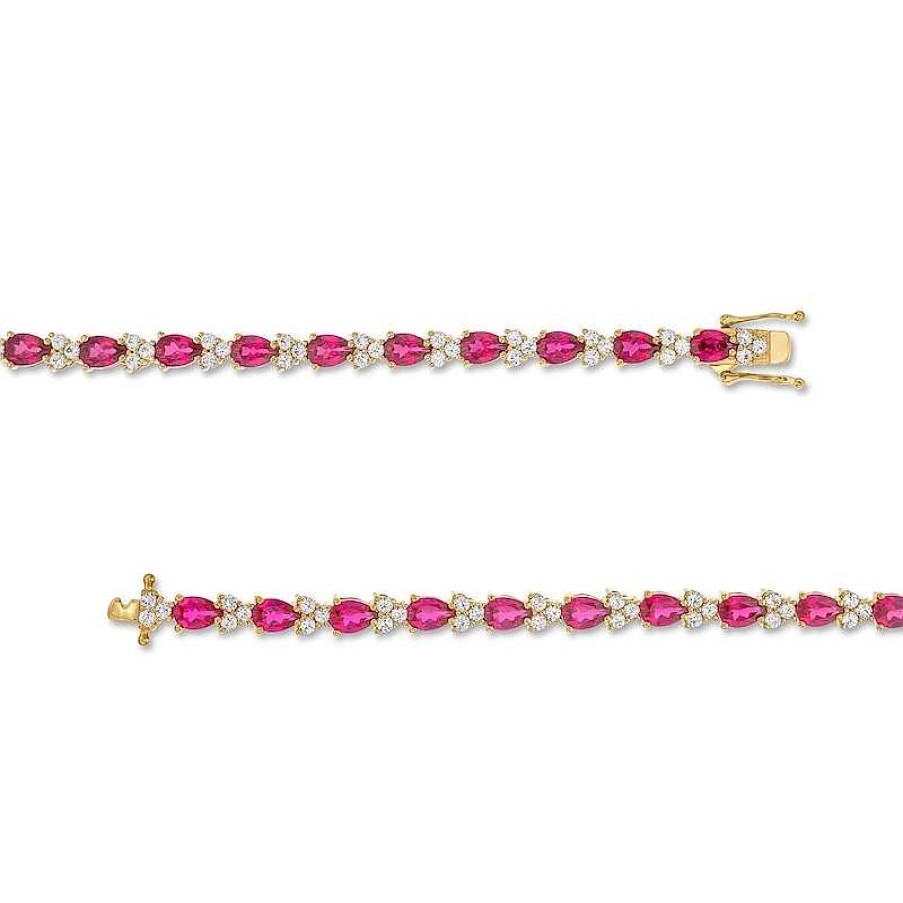 Zales Pear-Shaped Lab-Created Ruby And White Lab-Created Sapphire Alternating Bracelet In Sterling Silver With Gold Plate Bracelets