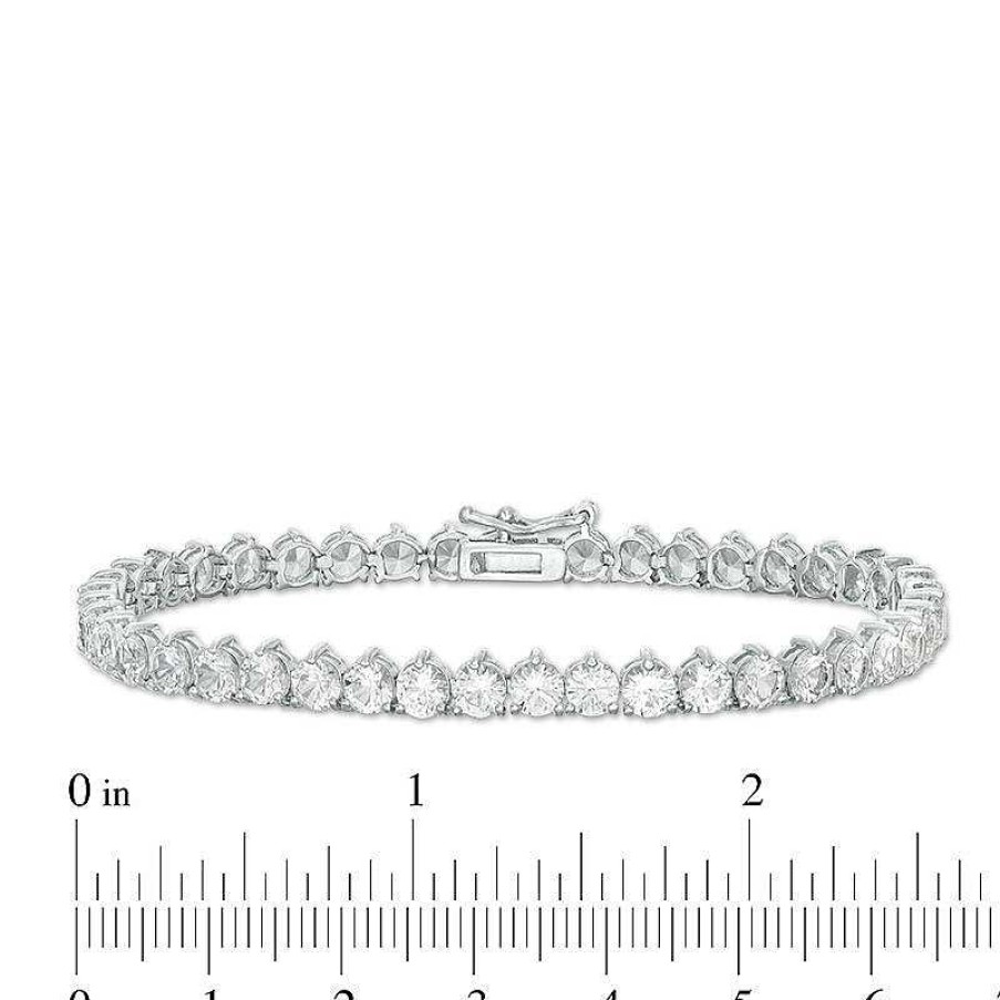 Zales White Lab-Created Sapphire Three-Prong Tennis Bracelet In Sterling Silver - 7.25" Bracelets