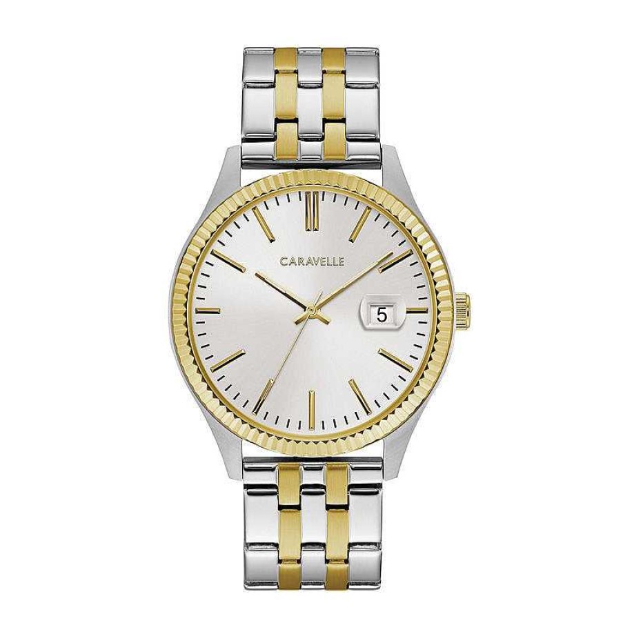 CARAVELLE Men'S Caravelle By Bulova Two-Tone Watch With White Dial (Model: 45B148) Watches