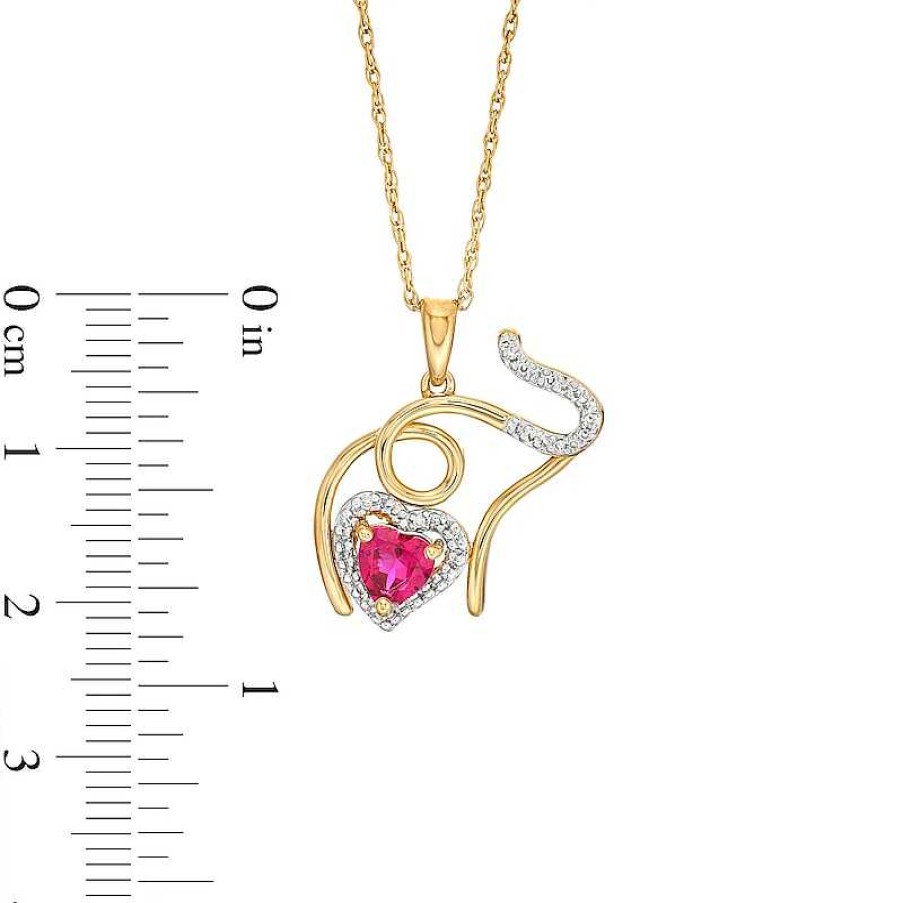 Zales Heart-Shaped Lab-Created Ruby And 1/10 Ct. T.W. Diamond Elephant Calf Pendant In Sterling Silver With 14K Gold Plate Necklaces