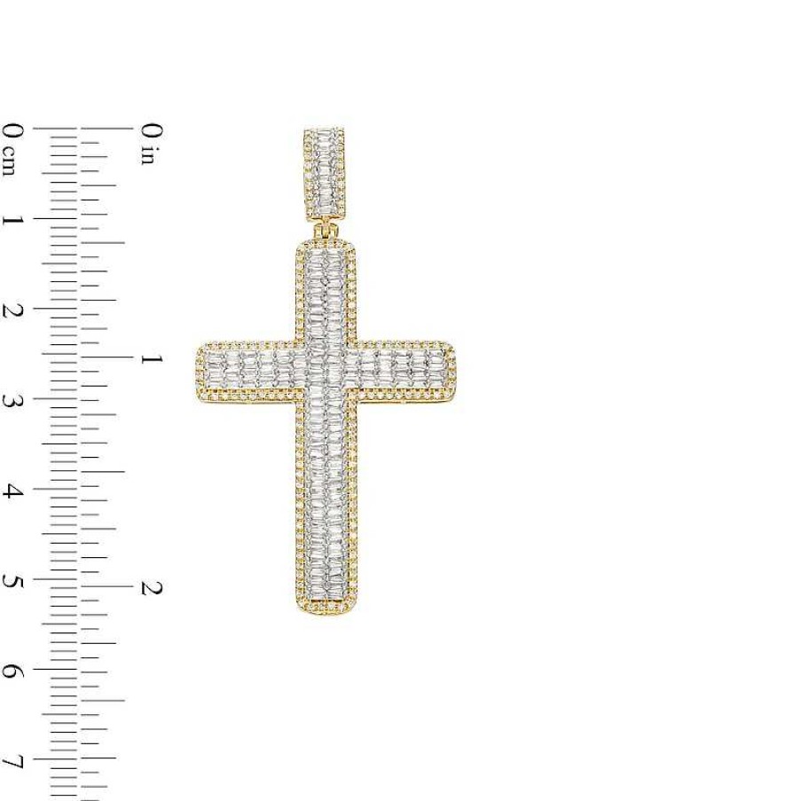 Zales Men'S 1-1/2 Ct. T.W. Diamond Double Row Cross Charm In 10K Gold Necklaces