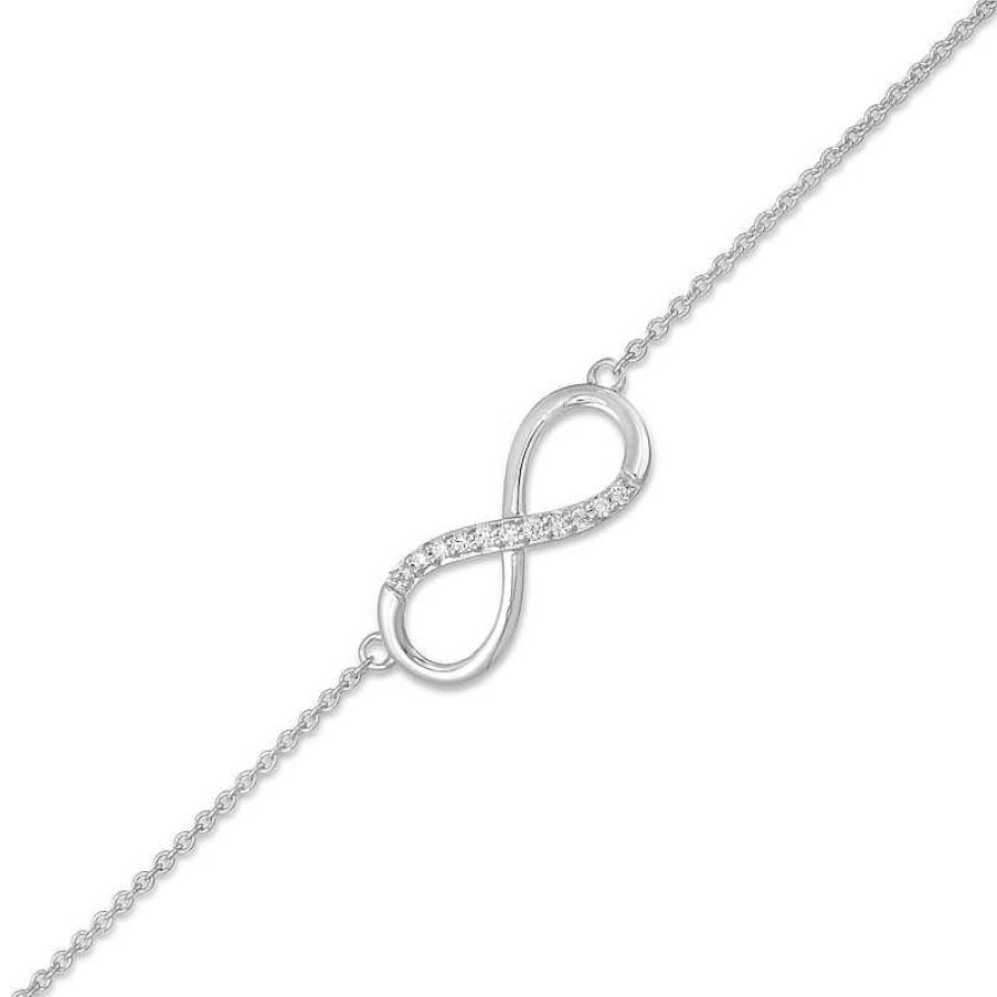 Zales 1/20 Ct. T.W. Diamond Infinity Anklet In Sterling Silver - 10" Bracelets