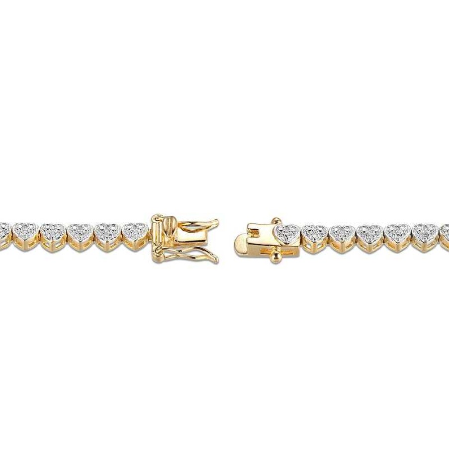 Zales 1/10 Ct. T.W. Heart-Shaped Multi-Diamond Beaded Tennis-Style Bracelet In Sterling Silver With 18K Gold Plate - 7.25" Bracelets